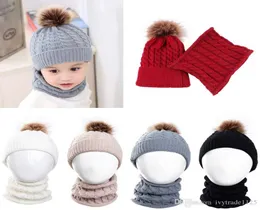 5 Colors Baby Kids Winter Warm Hat Scarf Solid Color Beanie Crochet Kids Cute Hat New born Hat Cap Baby Kids Maternity 03T7964632