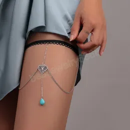 Fashion Hollow Hearts Butterfly Leg Chain For Women Body Jewelry Beach Ladies Blue Stone Silver Color Multi-layer Thigh Chain