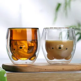 Muggar 280 ml kreativ söt björn dubbelskikt kaffe mugg tecknad baby ankling djur mjölk glas lady present kopp