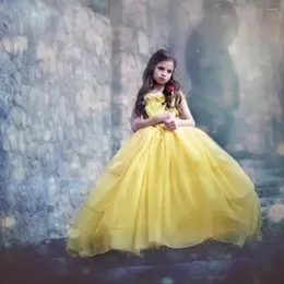 Flicka kl￤nningar prinsessan gula tr￤dg￥rd blommor flickor boll kl￤nning spets chiffon ton￥ring pageant kl￤nning barn formella fest prom kl￤nningar kl￤der