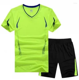 Camisetas para hombre, camisa corta, transpirable, manga deportiva, Tops de secado rápido, conjunto de 2 piezas, ropa de chándal informal para hombre