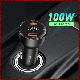 100Wカー充電器デュアルポートUSBタイプCクイックチャージデジタルPPS QC PD 3.0ラップトップ電話充電器用iPhone 13 12 Xiaomi Car-Charge Automotive Electonics無料船