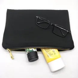 Borsa cosmetica in tela di cotone nero tinta unita da 30 pezzi con fodera nera in tela bianca con cerniera in oro con sacchetto di stampa personalizzato fabbrica DHL s230M