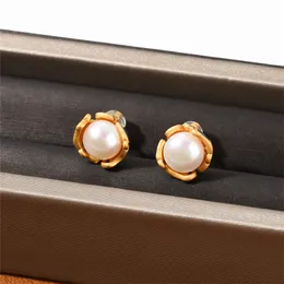 Ins Vintage Stud Literature Classic Pearl Blue Enamel Earrings National Fashion Temperament All-Match Women Jewelry Accessories