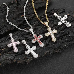 Luxury necklace multiple color Shining Diamond Stone Cross Pendants Necklace Jewelry Platinum Plated Men Women Lover Gift Couple length 24inch chain width 3mm