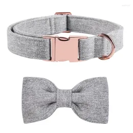 Collari per cani Zampe stile unico Collare in cotone grigio personalizzato Guinzaglio con fiocco per matrimoni grandi e piccoli