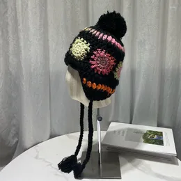 Boinas de chapéu de inverno de chapéu de inverno lei feng proteção de ouvido quente boné de vôo feminino gorro chapka soviet tricô de flores bonés