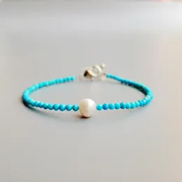 Strand lii ji turquesais de água doce pérola bracelete jóias de pedra natural para mulheres Presente legal 16 5cm