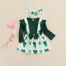의류 세트 Mababy 0-18m St Patricks Day Born Infant Baby Girls 옷 세트 Romper Bow Four Leaf Clover Skirts 의상 D35