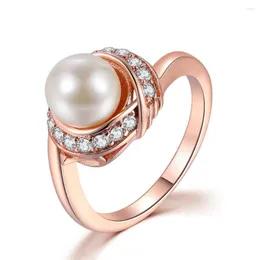 Wedding Rings MxGxFam Beauty Round Pearl Jewelry For Women Rose Gold Color Fashion Engagement Party Gifts