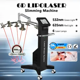 6D Lipolaser Lipo Laser Machine для снижения жира 532 Нм Двойной частотный красный зеленый светопия тело Slim