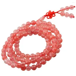 Strand SUNYik Cherry Quartz Crystal Charm Bransoletka 6mm 108 Mala Bead Modlitwa Medytacja Healing Energy Friendship Biżuter Prezent dla kobiet