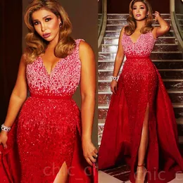 Arabic Aso Ebi Red Mermaid Prom Dresses in pizzo Pace in perline Evening Party Formale Secondo ricevimento Birthday Biridge Invenitore abiti Dress ZJ322 407