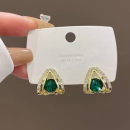 Pendientes de diamantes con incrustaciones de cristal verde Pendientes de diamantes para mujeres Pendientes de arete de moda de temperamento retro simple exquisito