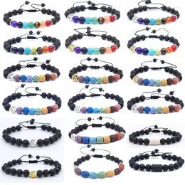 Strand Ousort Tree 8mm Seven Chakra Armband Bried Black Lava Stone P￤rlor Kvinnor M￤n Buddha smycken