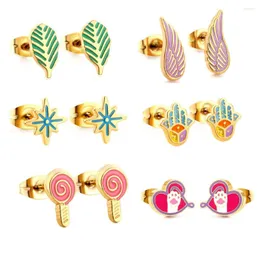 Stud Earrings Korean Cute Heart Stainless Steel For Women Girls Gold Color 2022 Fashion Jewelry Kids Brinco Gifts Wholesale