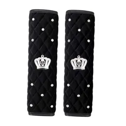 Säkerhetsbälten Tillbehör 2st Bling Rhinestone Crown Black Pink Car Seat Belt Cover Crystal Plush Seatbelt Strap Styling Shoulder Pads Biltillbehör T221212