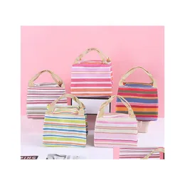 Lunch Boxes Bags Canvas Stripe Picnic Drink Thermal Insated Cooler Tote Bag 450Ml Portable Carry Case Box 6 Colors Zwl176 Drop Deliv Otq9Q