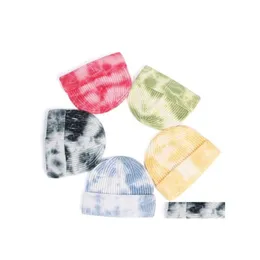 Party Hats Winter Tie Dye Knitted Beanie Warm Hat Adts Trendy Chunky Soft Stretch Cap Knit Stingy Brim 7 Colors Wy894 Drop Delivery Ot2Fi