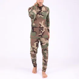 Pijama de roupas de sono masculina senta homens camuflagem impressão de manga comprida calças de calça tampo térmico de inverno Conjunto de roupas íntimas