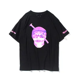 Vlone męska marka mody t shirt damska druk różowy czaszka koszulki okrągłe szyję projektant rozmiar s-xl