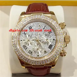 العلامة التجارية الجديدة الفاخرة Wristwatch 18K Rose Rose Gold Pave Diamond Diam 116509 Automatic Mens Watch Leather Strap Men's Sport Wrist Watch276i