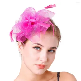 Berets Lady Linen Fedoras Hat Female Fashion Feather Wedding Flower Stage Party Hairpin Hair Association B-8308