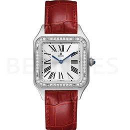 Business Men's Watch Fashion feminino Feminino Motivo de quartzo incrustado com capa de aço inoxidável de cinta de couro de diamante importado