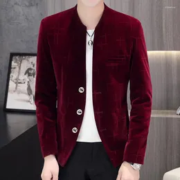 Men's Suits 2022 Men&#39;s Autumn And Winter Slim Fit Casual Non-Slit Blazer Youth Stand Collar Flat Velvet Jacquard