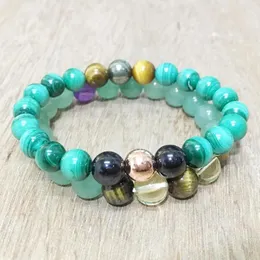 Strand MG0450 8 Mm Natural Malachite Gem Stone Bracelet Set Green Aventurine Tiger Eye Pyrite Energy