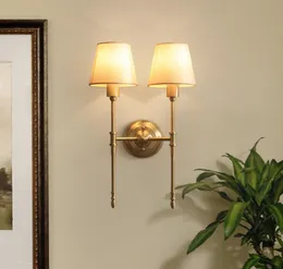American Copper Wall Lamp sovrum Bedside Lighting Mirror Str￥lkastare Simple Fabric vardagsrumskorridor Aisle Wall Light9181838