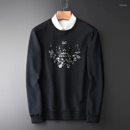 Men's Hoodies Classic Black Fleece Sweatshirts Hight Quality Sequin Embroidered Round Collar Coat Plus Size M-4XL