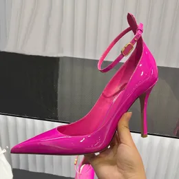 Designer High Heel Shoes Dress Shoes Women's Luxury Lacquer Buckle Decorative Wrist Strap with Rose Red Light Mouth Pointed Thin 4cm 7cm 10cm Party Wedding Dinner