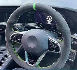 Car Steering Wheel Cover Customized Non-Slip Suede Braid For Volkswagen VW Atlas Golf 8 Mk8 Jetta Sharan Passat B9 Tiguan