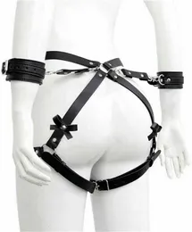 Giocattolo del sesso Restrizioni Giocattoli Manette Coscia Bondage BDSM Imbracatura Polsini Cinghie in vita per coppia adulta Cintura regolabile Giarrettiera in pelle PU 2ICR