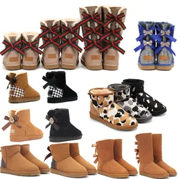 Зимние низкие ботинки с одним бантом и кристаллами, женские классические модные брендовые антибархатные женские зимние ботинки черного, серого каштанового цвета