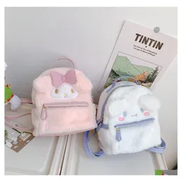 Backpacks Kawaii Sanrioed My Melody Cinnamoroll Cartoon Plush Bag Soft Stuffed Animals Plushie Backpack Girls Doll Christmas Gifts D Dhjrd