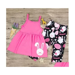 Clothing Sets Girl Rabbit Printed Easter Day Dress Set Baby Summer Sleeveless Sling Tops And Suit Kids Two Pieces Clothes Zht 016 Dr Dh1Xq