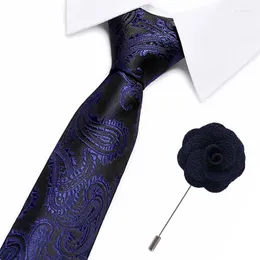 Bow Ties Mens Tie Blue Paisley Silk Neck Brouches Classic Classic Set for Men Business Wedding Party