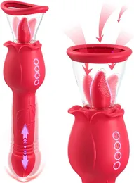 Sex Toy Toys Rose for Women - 4in1 Stimulator with 2 Sucking Cups Clitoral Nipple Vibrator 7 Tongue Licking 3 SGO1