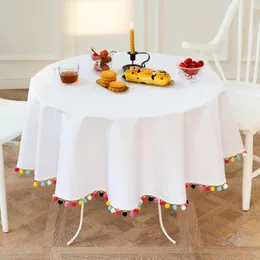 Tkanina stołowa biała okrągłe obrus pokój wystrój estetyczny stały kolor frędzki elegancka niebieska lniana pokrywka obrońca