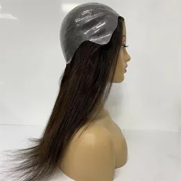 Шелковистый прямой полный парик париков Brazilian Virgin Human Thance Trank Crown Color 2# 0,08 мм тонкая кожа средняя крышка медицинское парик для чернокожих