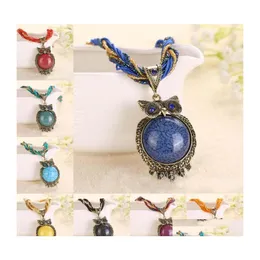 Pendant Necklaces 15 Style Bohemia Owl Gem Copper Crystal Glass Beads Cord Choker Pendants Necklace For Women D786S Drop Delivery Jew Dhdip