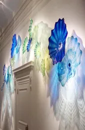 Moderne abstrakte Lampen Künste blau und grüner Dekor Blumenplatte 100 Hand geblasenes Glas Hangteller Wandkunst1427306