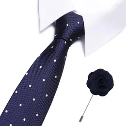 Bow Ties Mens Akcesoria lite w paski Slim Business Silk Til Sets Hanky ​​Flower Fabry Brooch Nectie dla mężczyzn Gravatas 3 "/7,5 cm