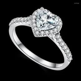 Cluster Rings UMCHO 925 Sterling Silver Ladies Ring Inlaid 1.0CT Moissanite Heart Classic Simple Party Anniversary Gift