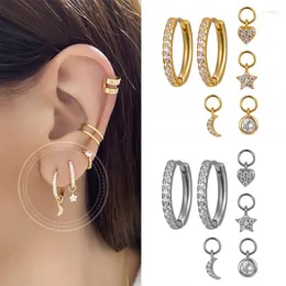 Hoop Earrings Minimalist Two Four Small Pendants Moon/star/cross/bead Gold Silver Color Earings For Women Fashion Jewelry Gift