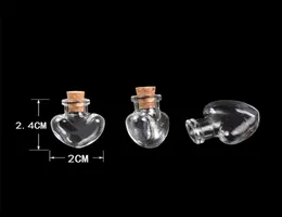 100 PCs 20x24x6 mm garrafas de vidro pequenas com rolhas mini jarros de arte em forma de coração DIY GODRES ALENTES PENENSANTES BRANHOS2149812