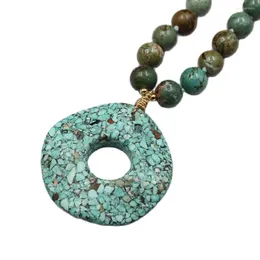 Colares de pingentes jóias guaiiguai 14 mm redondo verde turquesa verde pedra branca moeda de pérolas círculo turqueias de ondulação para mulheres