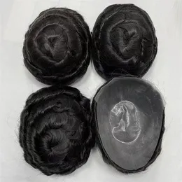 32 mm gewelltes 1b# schwarzes europäisches Echthaar, Stücke 8 x 10, Voll-PU-Toupet-Hauteinheit für schwarze Männer, schnelle Express-Lieferung